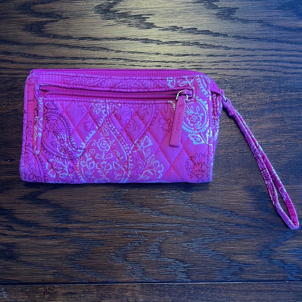 Vera Bradley pink and white zipper wristlet/wallet.